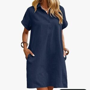 Zeagoo Deep Blue Button-Up Shirt-dress